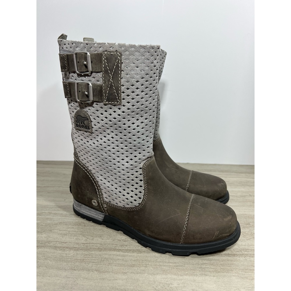Sorel Major Pull On Boot Brown Leather Perforated Womens Sz 8 - Picture 2 of 9